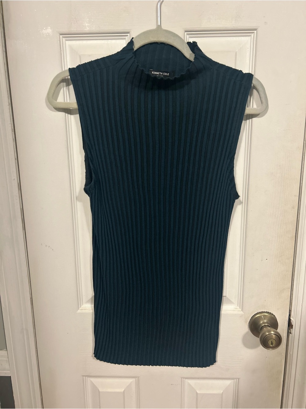 Kenneth Cole Teal Sleeveless Ribbed Mock Neck Top